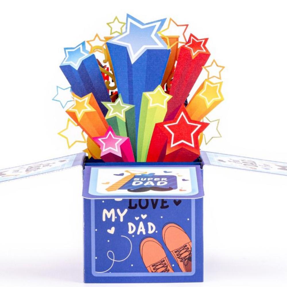 Super Dad Father's Day Gift Blue Pop Up Blessing Card Funny 3D Up Greeting Cards  Grandpa