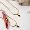 Matte Gold Clavicle Necklace with Square Blue Synthetic Zircon in Bezel Setting