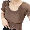 Tee Shirt O-Neck Short Sleeve Ribbed Women T-shirt Summer Top Solid Color Slim Fit Streetwear Blouse