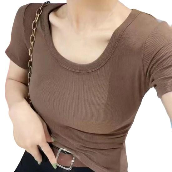 Tee Shirt O-Neck Short Sleeve Ribbed Women T-shirt Summer Top Solid Color Slim Fit Streetwear Blouse