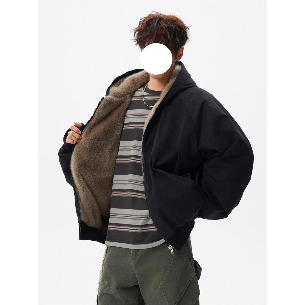 Trendy Reversible Faux Rabbit Fur Men's Winter Jacket: Cool, Warm, Retro Hooded Cotton Coat for Couples