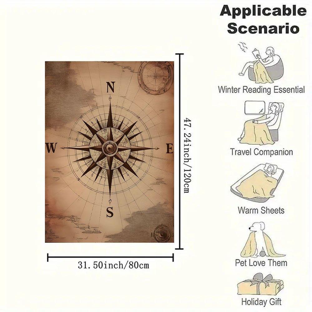 Vintage Compass Rose Nautical Chart Art PrintBlanket Flannel Throw Blanket for Sofa, Bed, Travel, Camping, Office, Couch, Chair, And Bed Gif