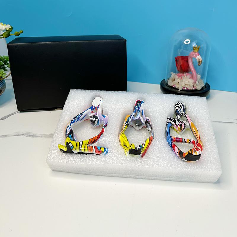 Resin Thinker Statue Colorful Art Abstract Sculpture, Modern Home Decor Accents Large Graffiti Collectible Figurines
