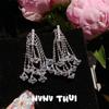 Elegant Asymmetrical Crystal Drop Earrings With Floral Motif Geometric Zircon Accents Formal Events