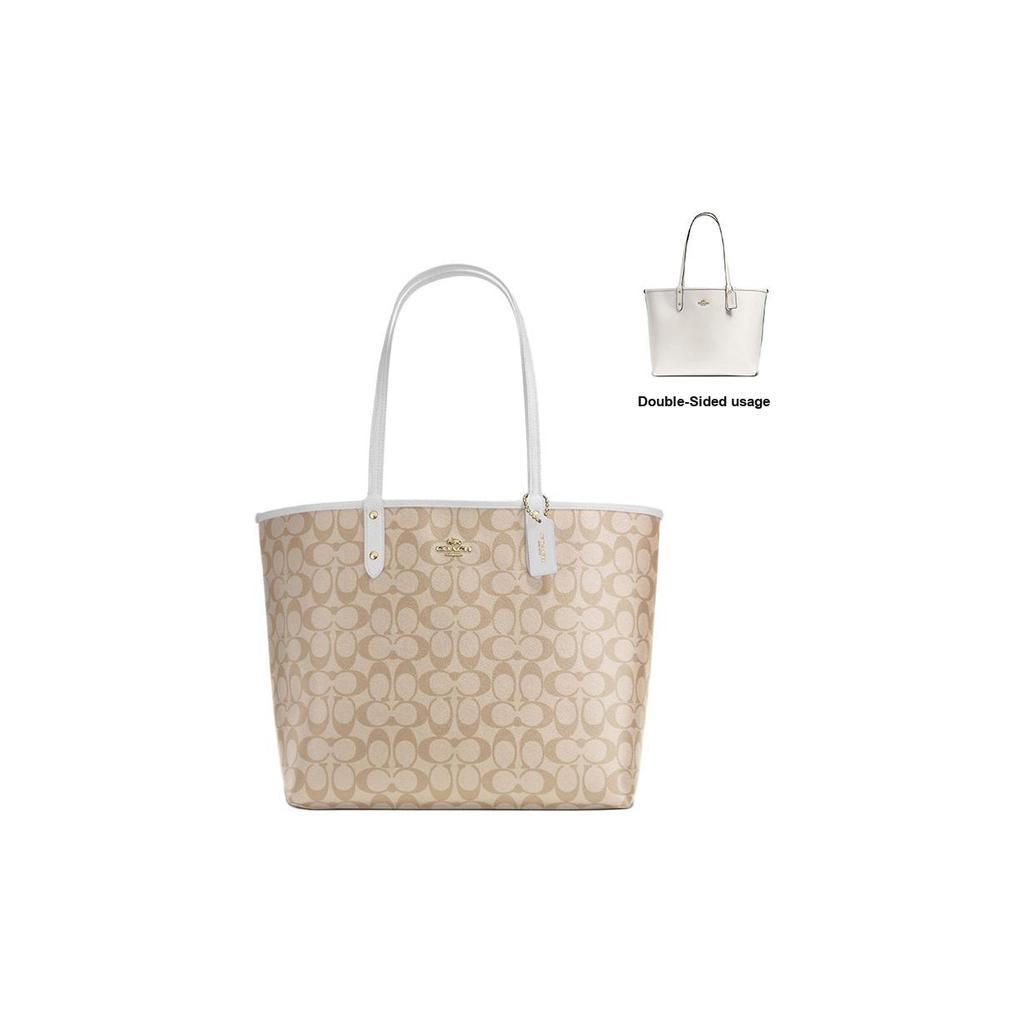 New COACH Canvas With Leather Tote Bag, Shopping Bag, Combo Bag, Handbag, Shoulder Bag Large Women's White & Khaki Monogram 36658-IMDQC