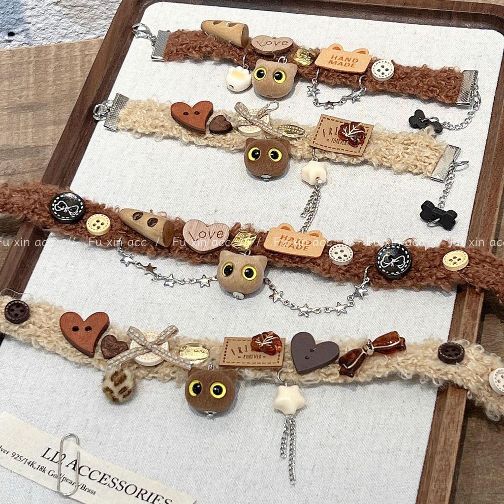 Autumn & Winter Maillard Brown Kitten Necklace – Cute Cat Clavicle Chain for Hot Girl Accessories