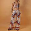 2-teiliges Set für Damen, lässig, mit Schmetterlingsdruck, ärmelloses Cami-Oberteil + lange Hose