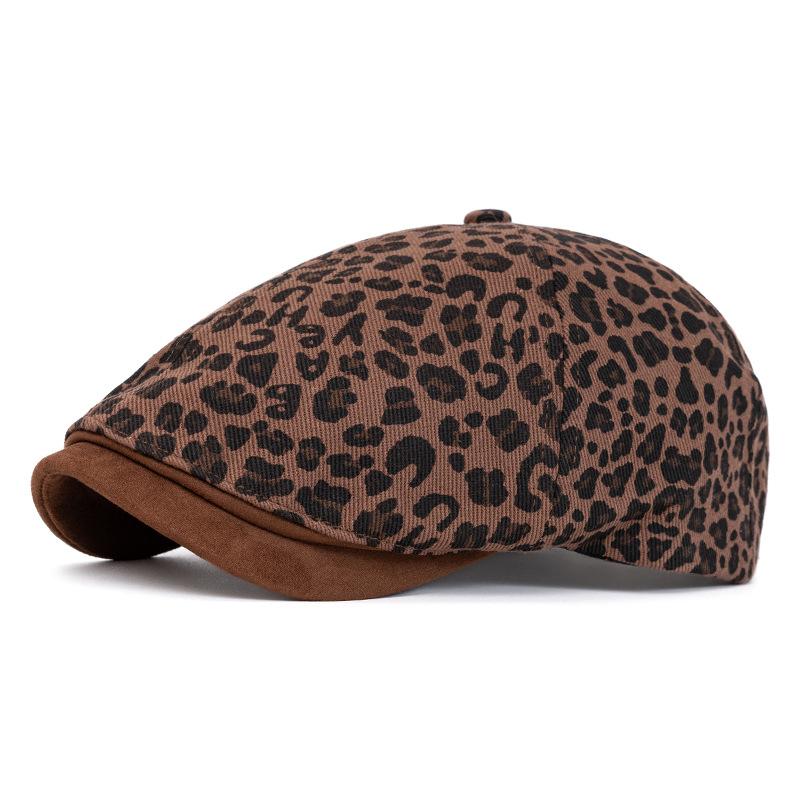 Vintage Leopard Print Forward Hat Women Beret Newsboy Hat Peaked Cap