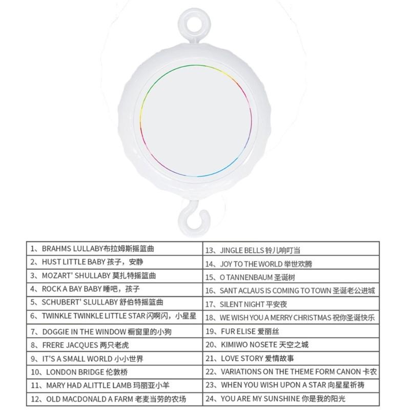 Babybett-Dekoration, Musik-Mobile, Spielzeug-Bettglocken-Armhalterungsset, Musikbox-Mobile, Lernspielzeug zur Förderung der auditiven Entwicklung