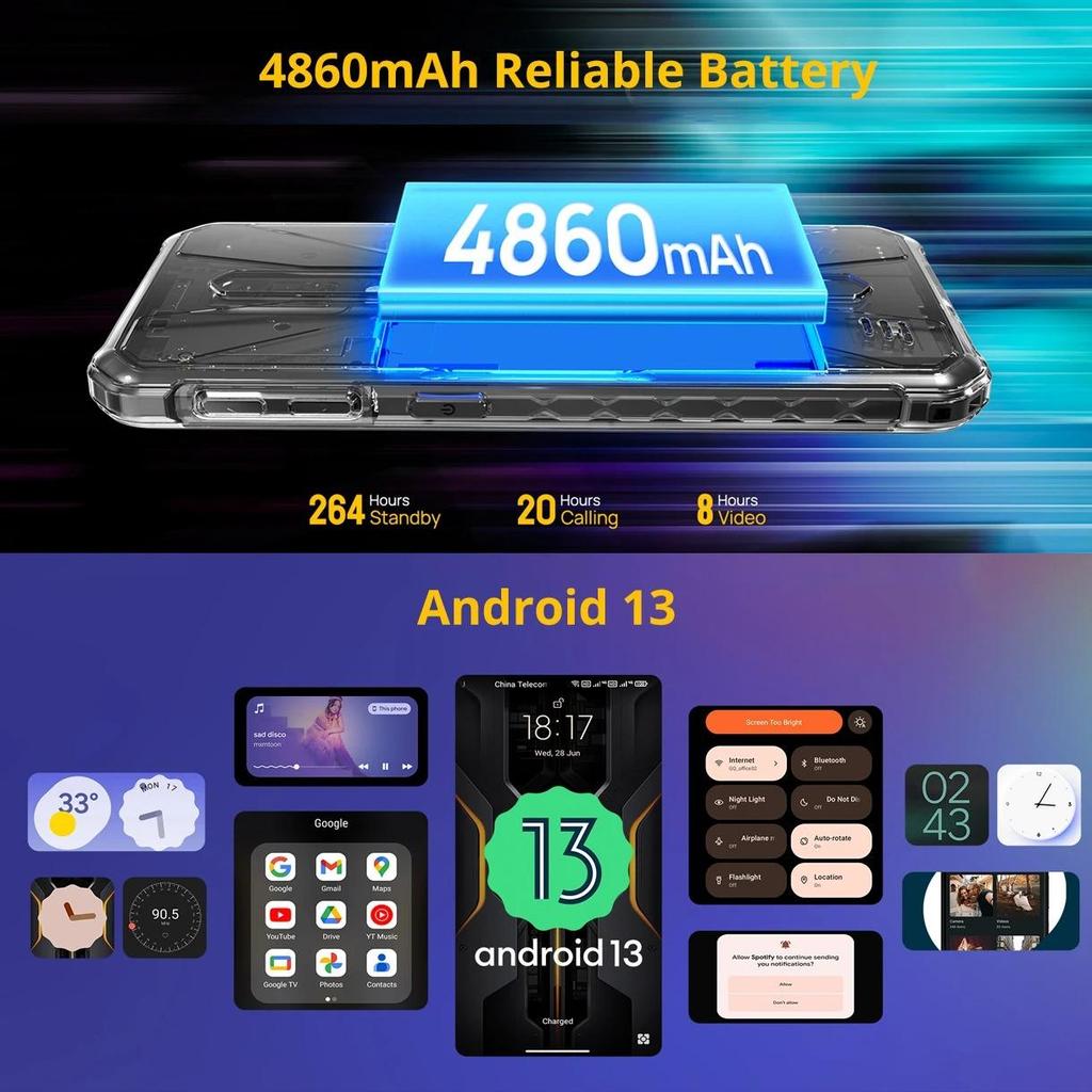 Ulefone Telefon Robust Armor X12 Pro 4G Android 15 Smartphone Până la 10GB+64GB 4860mAh 5.45" NFC Global Slot pentru 3 Carduri