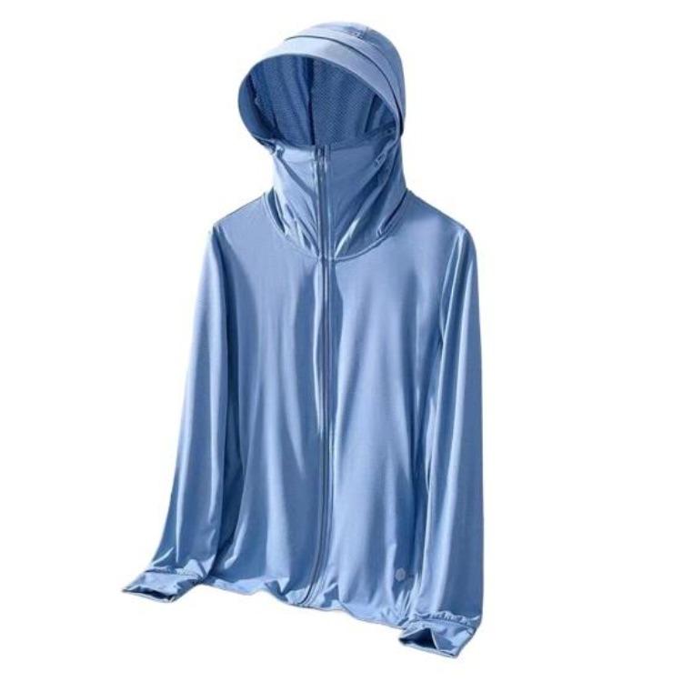 Ice Silk UV Protection Sunscreen Hooded Jacket for Men Women Long Sleeve Outdoor Coat with Zipper Closure