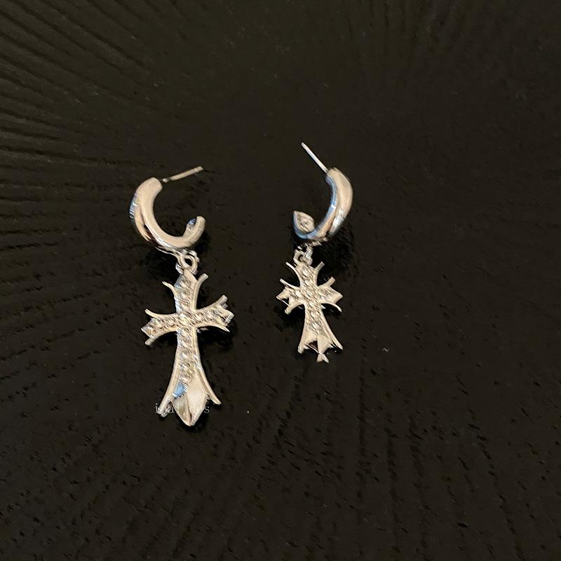 ins wind cross zircon asymmetric stud earrings women s autumn and winter light luxury niche design high-grade earrings personalized earrings