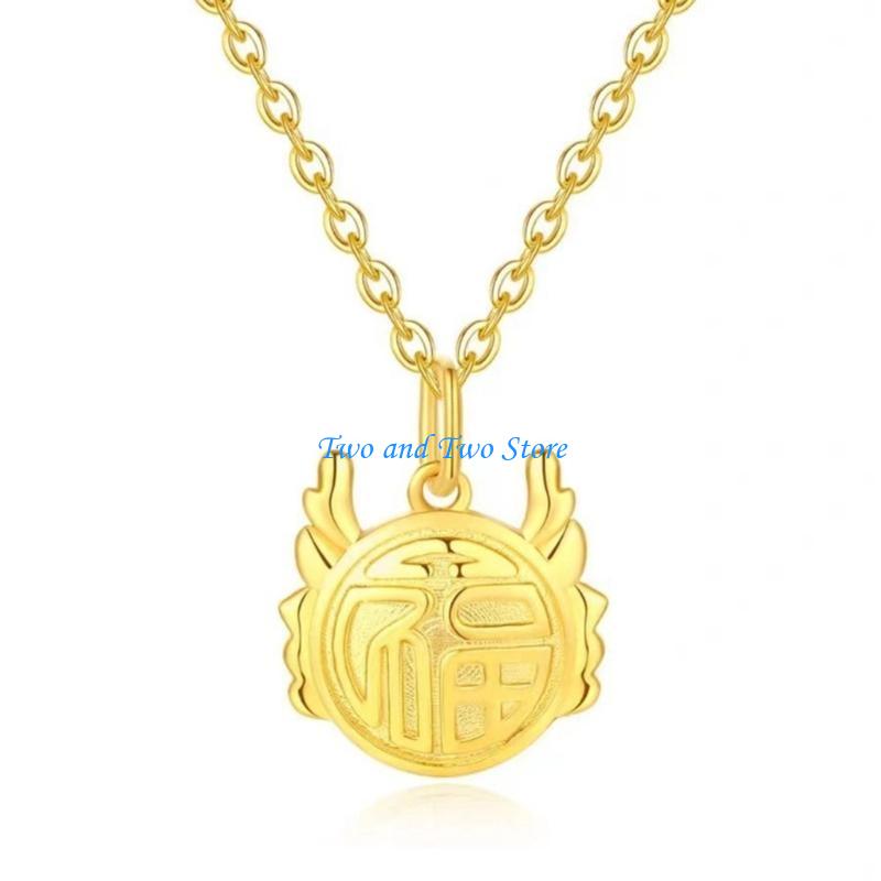 HX6F Fashionable Dragon Pendant Necklace Adjustable Collarbone Chain Chinese Zodiac Neckchain Accessory for Ladies Friend