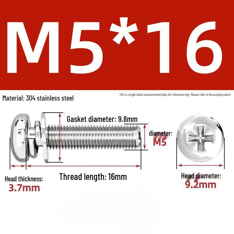 304 Stainless Steel Phillips Pan Head Combo Screw with Flat and Spring Washers