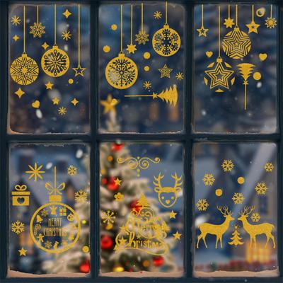 Goldene Weihnachts-Rentier-Aufkleber, Glasfensteraufkleber, Fensterblumen- und Atmosphärenaufkleber
