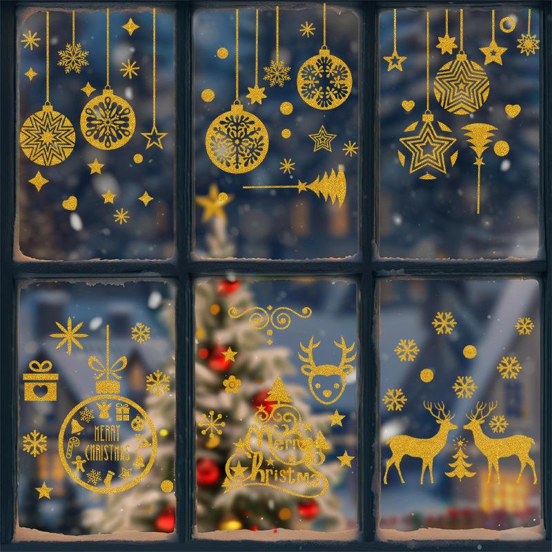 Golden Christmas Reindeer Stickers, Glass Window Stickers, Window Flowers and Atmosphere Stickers