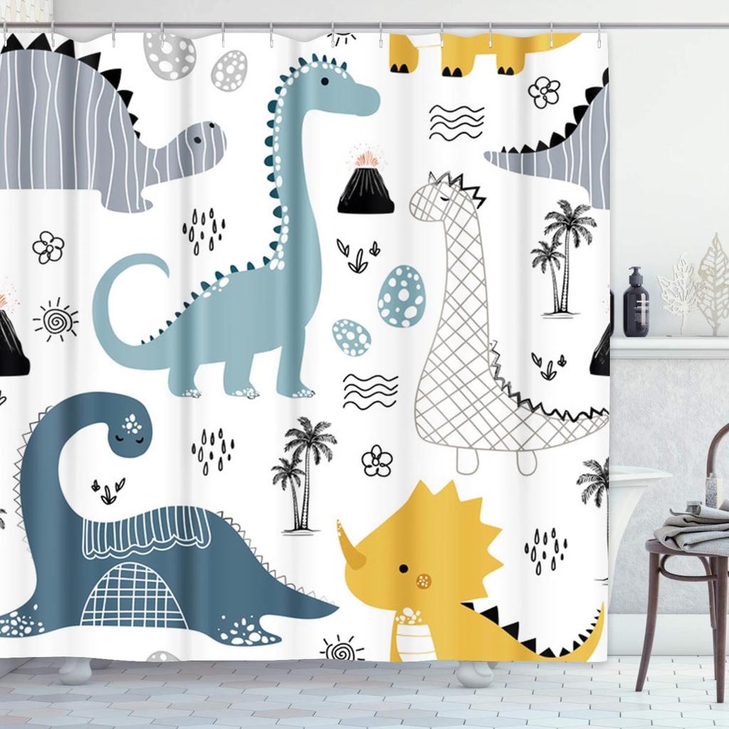 Cartoon Dinosaur Shower Curtain Bath Screen Kids Bathroom Curtains Waterproof Polyester Home Decoration with Hooks