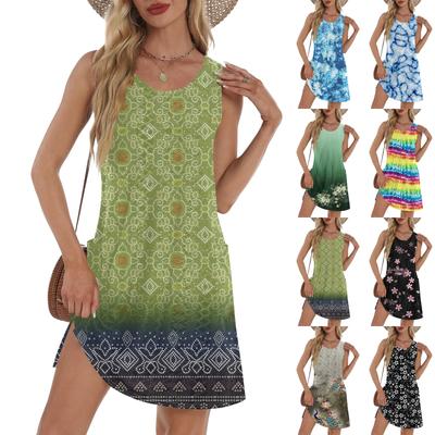 Women's Casual Sundress With Pockets Summer Boho Beach Dress T-Shirts Dress V Neck Loose Tank Dresses