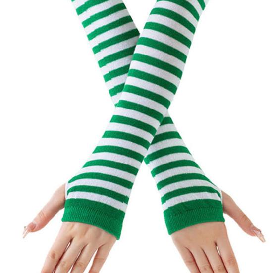 Womens Striped Arm Warmers Leg Warmers Set Winter Knitted Over The Knee High Socks Long Fingerless Gloves Set for Christmas Halloween
