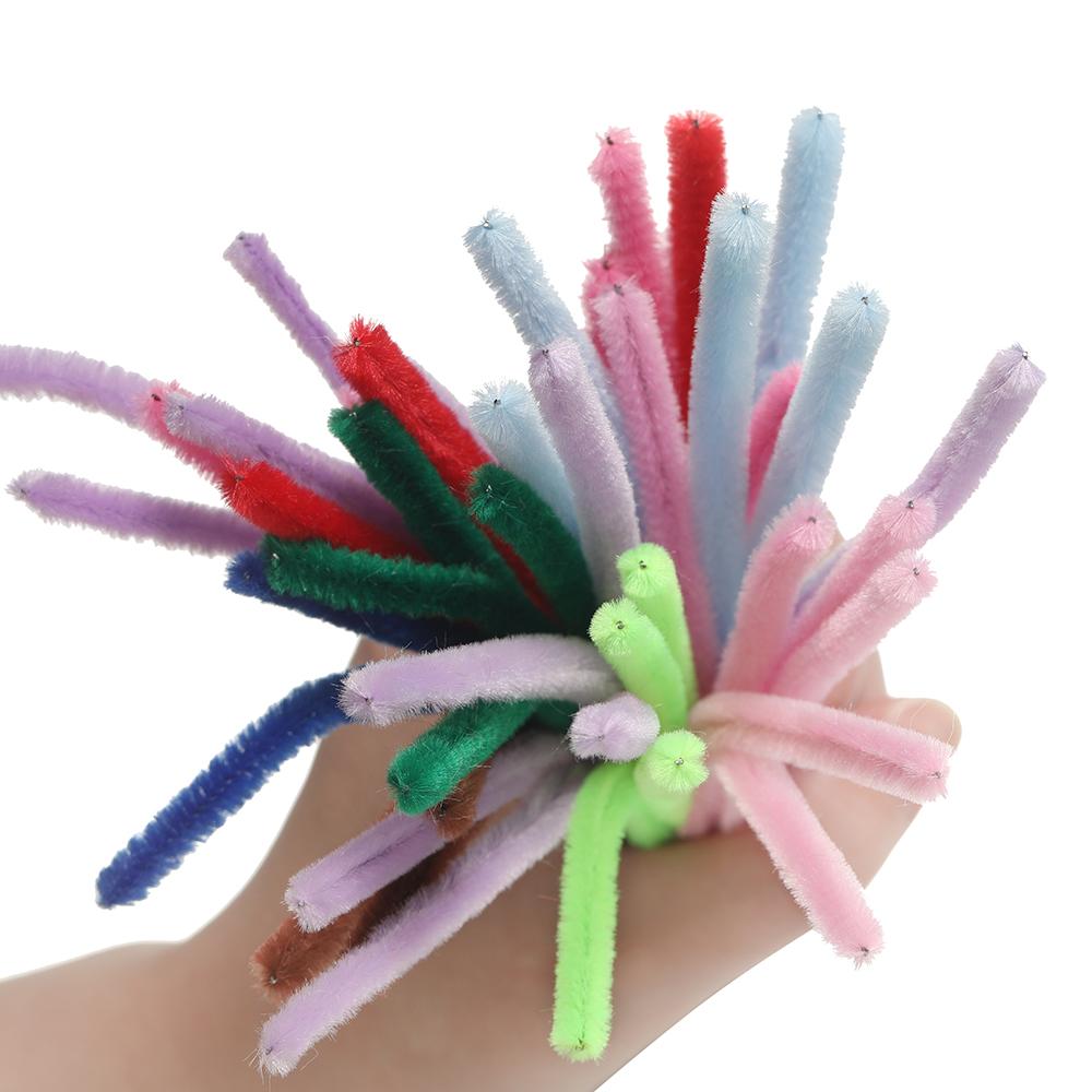 100Pcs 30cm Colorful Chenille Stem Twisted Rod Wool Root Fluffy Bar Iron Wire for DIY Handcraft Twisting Decor Jewelry Supplies