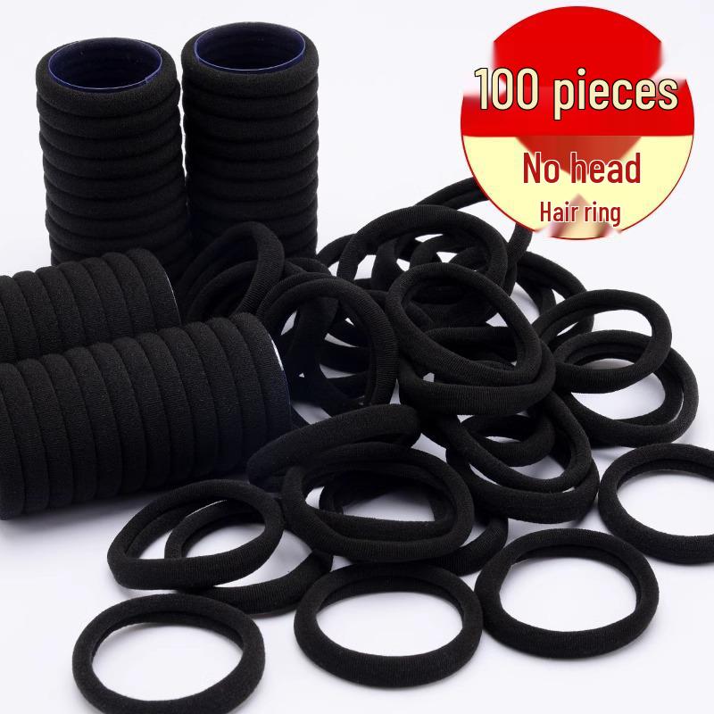 Seamless Elastic Hair Tie Set: No-Damage, Black Rubber Bands for Women, Headband and Hair Rope with Leather Case