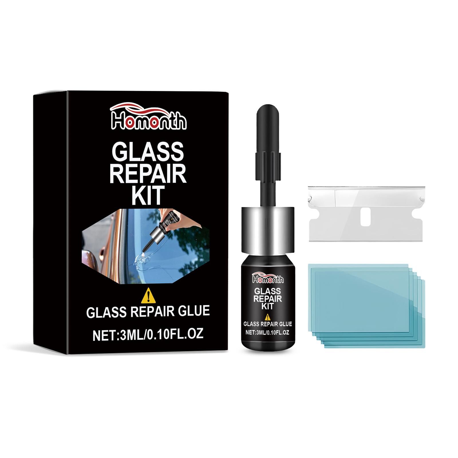 

Homonth Glass Repair Kit Car Windshield Scratch and Crack Repair Glue Clear Vision Portable Adhesive 1set