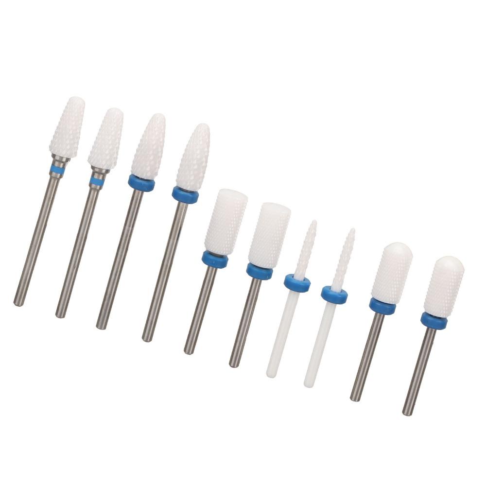10pcs Ceramic Ceramic Nail Drill Bit Set  Nail Surface Polishing And Shaping
