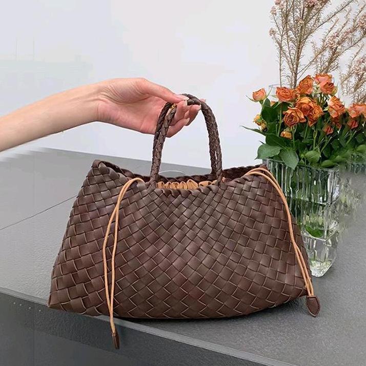 2024 Vintage Dámská Velkokapacitní Tkaná Kožená Nákupní Kabelka