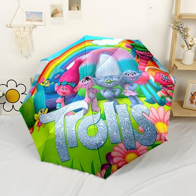 Trolls Rainbow Celebration Automatic Umbrella Retractable Design with 8-Rib Durability Compact Design Travel Essential Compact Folding Umbrella