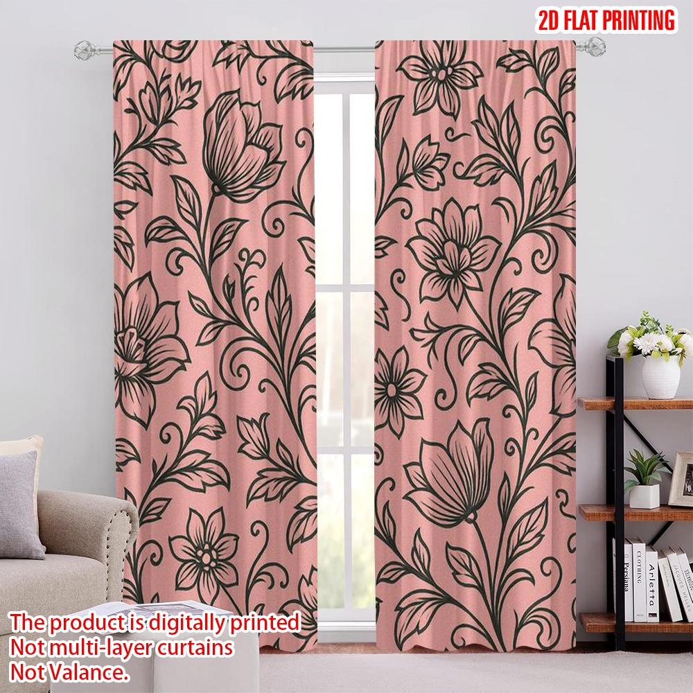 

2pcs,2D plane printing Curtains Digital Printed Floral Whimsy Polyester Woven (without rod) Festive Ldeal for Living Room, 52.50 × 116.00 cm 2 pcs