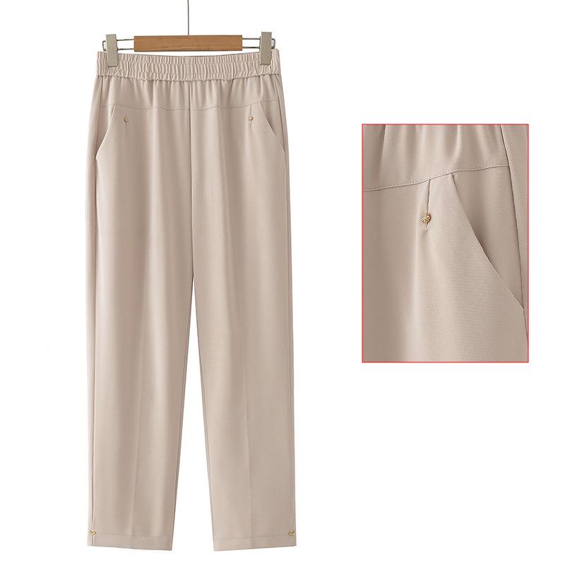 Summer Elastic Waist Loose Women's Pants: Breathable, Comfortable Straight Leg for Middle-Aged and Elderly