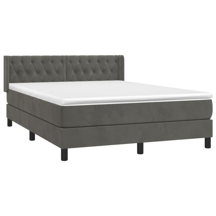VidaXL Lit à sommier tapissier et matelas Gris foncé 140x190cm Velours 3131136