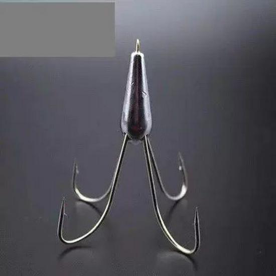 Large Three-Prong Lead Fishing Hook with Barbs and Long Cast Blade