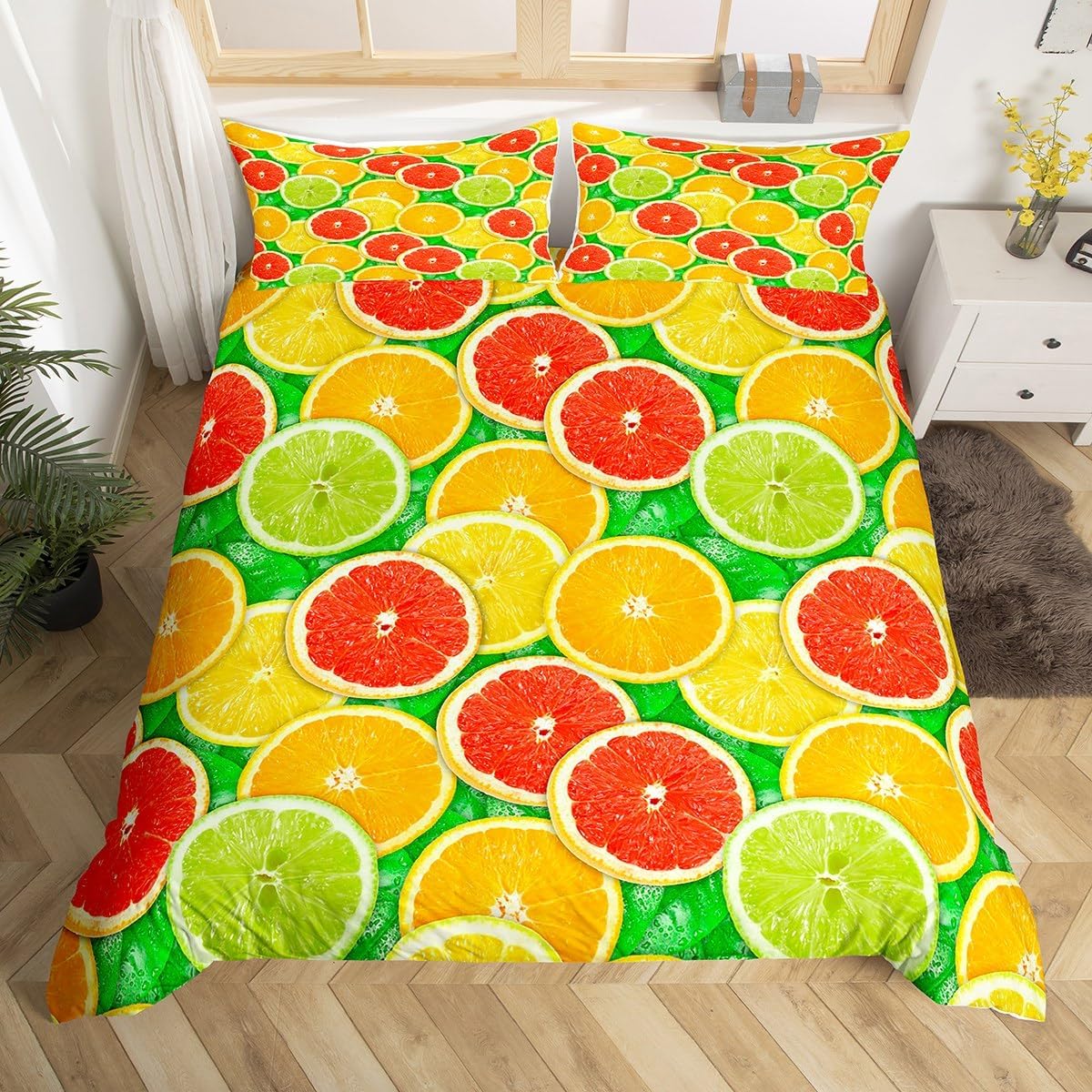 

Comforter Lemon And Orange Bedding Set For Kids Boys Girls Grapefruit Comforter Twin Queen Size Summer Fresh Fruit Comforter (quilt)-EU Single(135*200cm)3pcs
