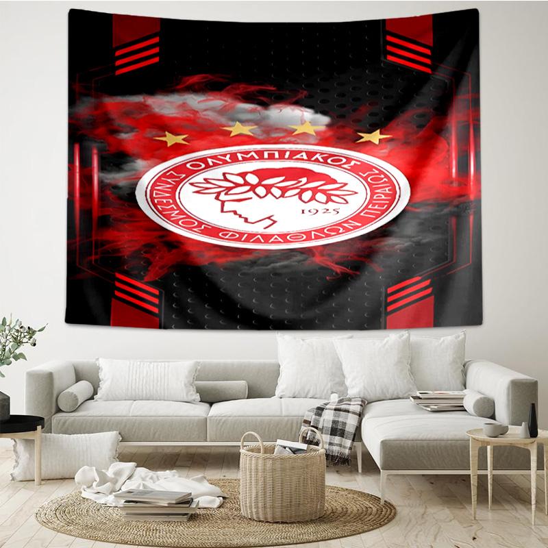 Olympiacos Fc: Red And Black Pride Tapestry Room Decoration Wall Hanging for Living Room Bedroom, Dormitory, Birthday and Christmas Gifts