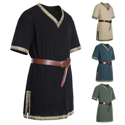 Středověká vikingská tunika Košile s výstřihem do V Krátké rukávy Výšivka Cosplay Cosplay Jeviště Renesanční akce Představení Halloween Kostým Pirát Top