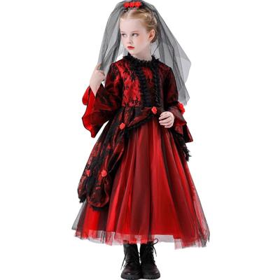 Halloween-Kostüm, Vampirhexe Rot Geist Braut Prinzessin Kleid Kleid Kleid, Kinderschleier