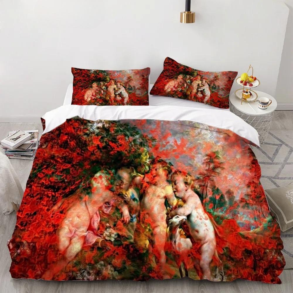 Angel Oil Painting Microfibre Bedding Sets, Children's Birthday Gift with Zip Room Decor for Teenagers Adulte 2-3 Pieces Duvet C
