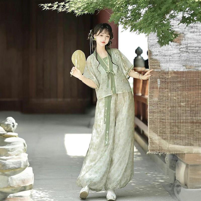 Micul iasomie tematică chinezească din dinastia Tang Hanfu Bloomers și costum de vară zilnic Tang Bei Zi
