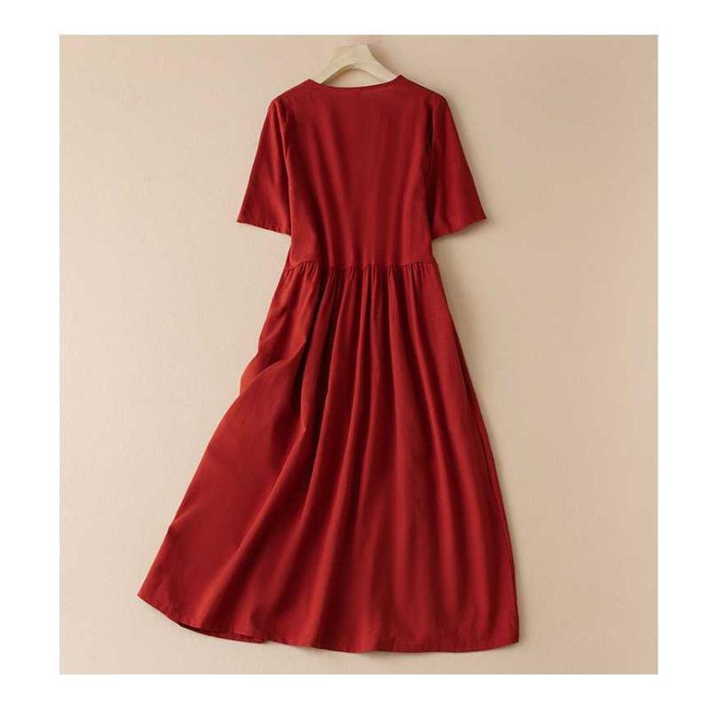 Cotton and linen short sleeved dress for summer women