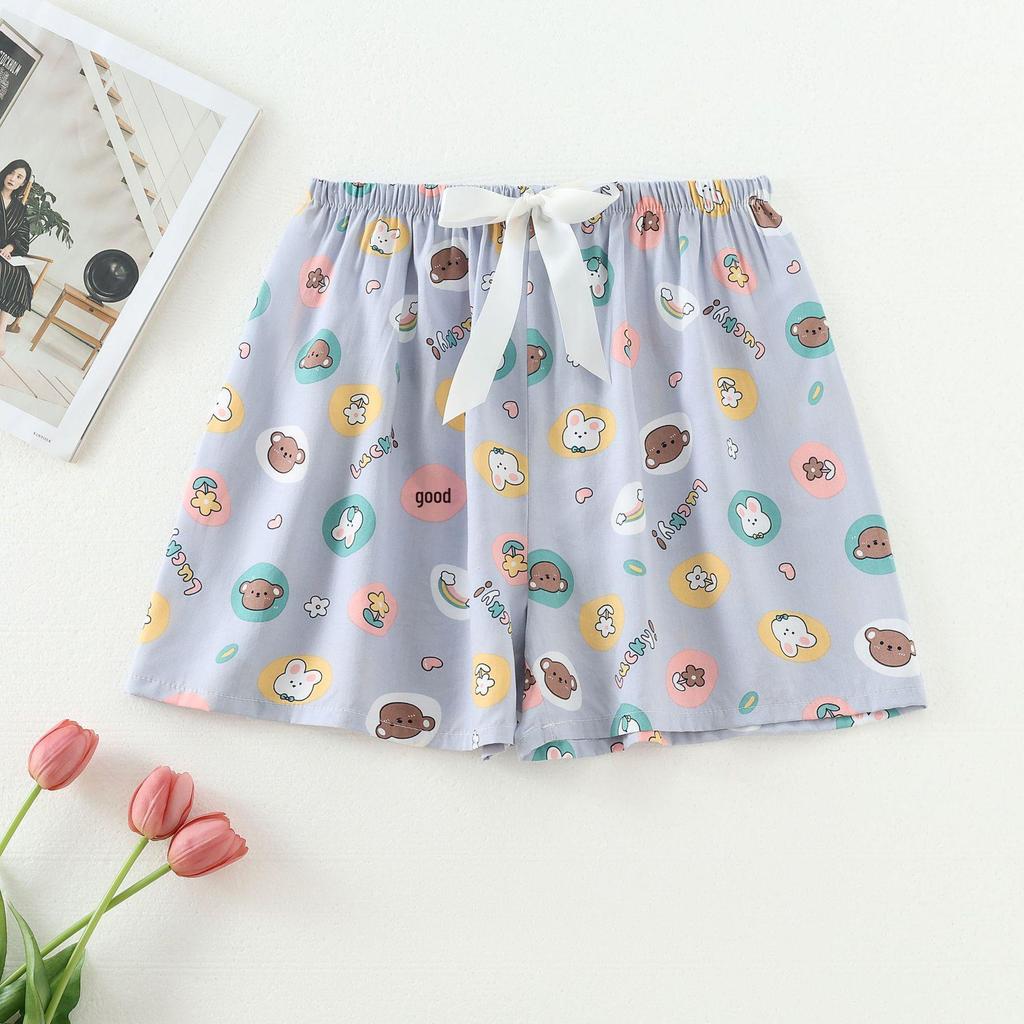 Women's Summer Cotton Silk Drapey Floral Shorts with Elastic Waist