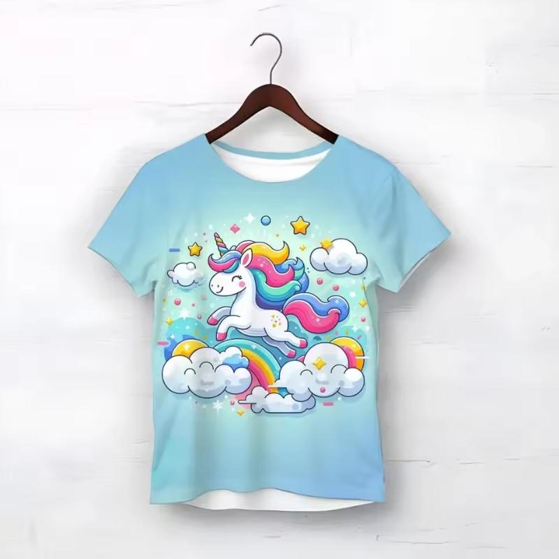 

Милая футболка с коротким рукавом с мультяшным принтом для девочек, детская, мягкая, удобная футболка для девочек 170