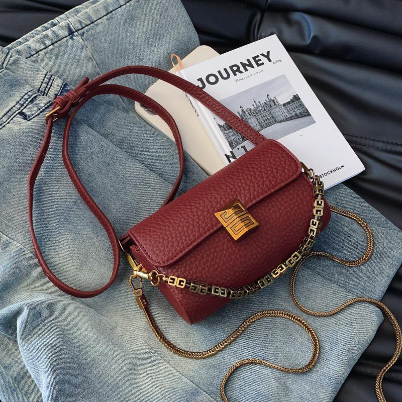 High-end bag women s 2025 trend high-end niche lychee pattern chain small square bag versatile single shoulder messenger bag