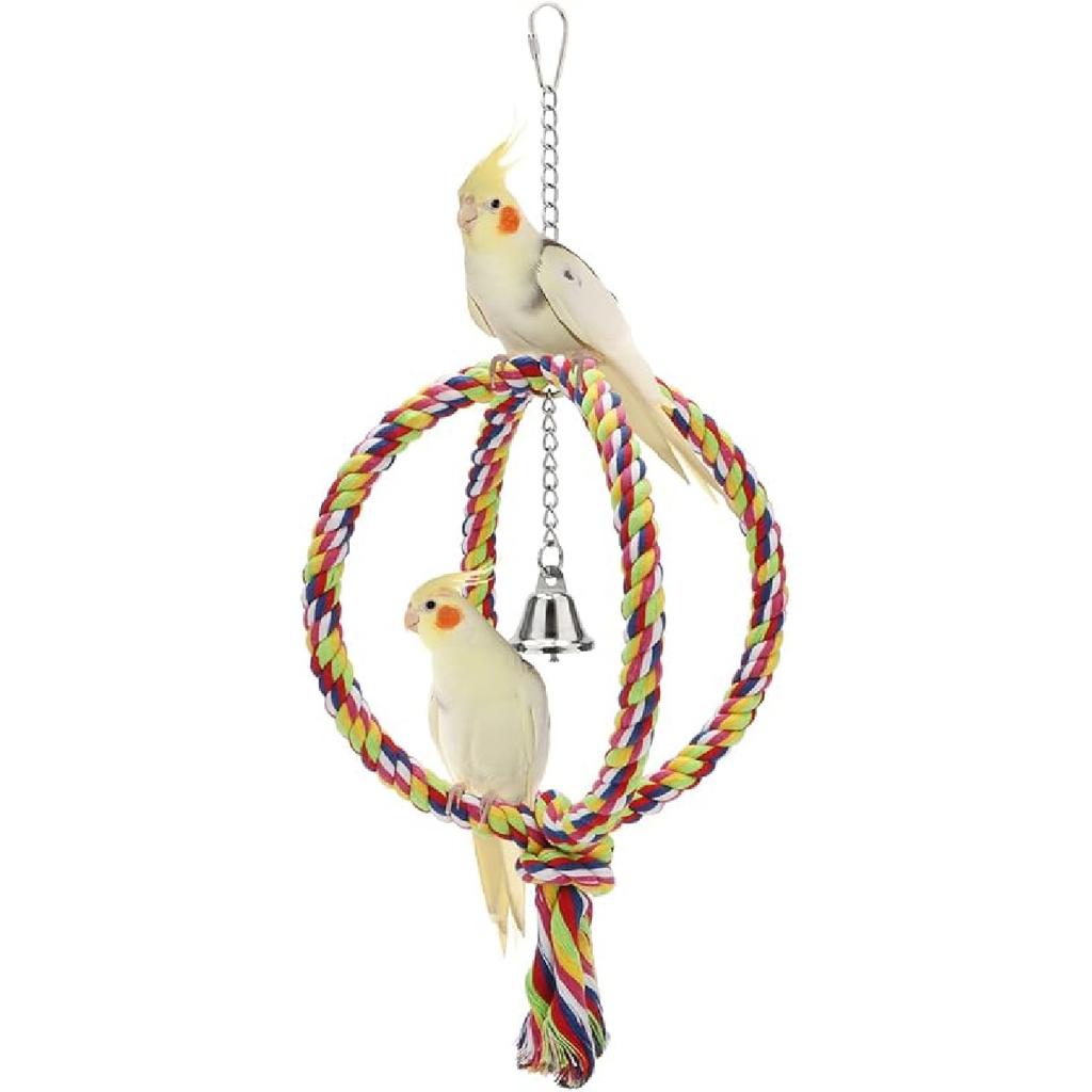 Bird Rope Swing Colorful Perch Climbing Toy for Parrots Budgie Parakeet Cockatiel Cockatoo Conure (S (7.5 inch)