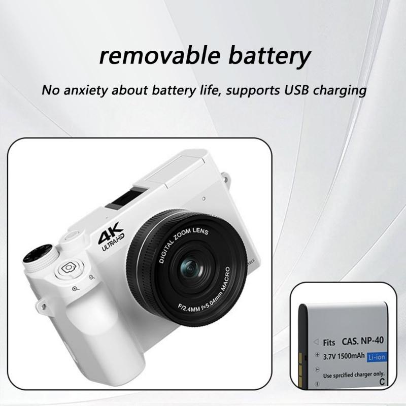 4K Mirrorless Digital Camera 18X Digital 75MP Front Rear Double Lens 9 Shoot Mode Portable USB Rechargeable Battery