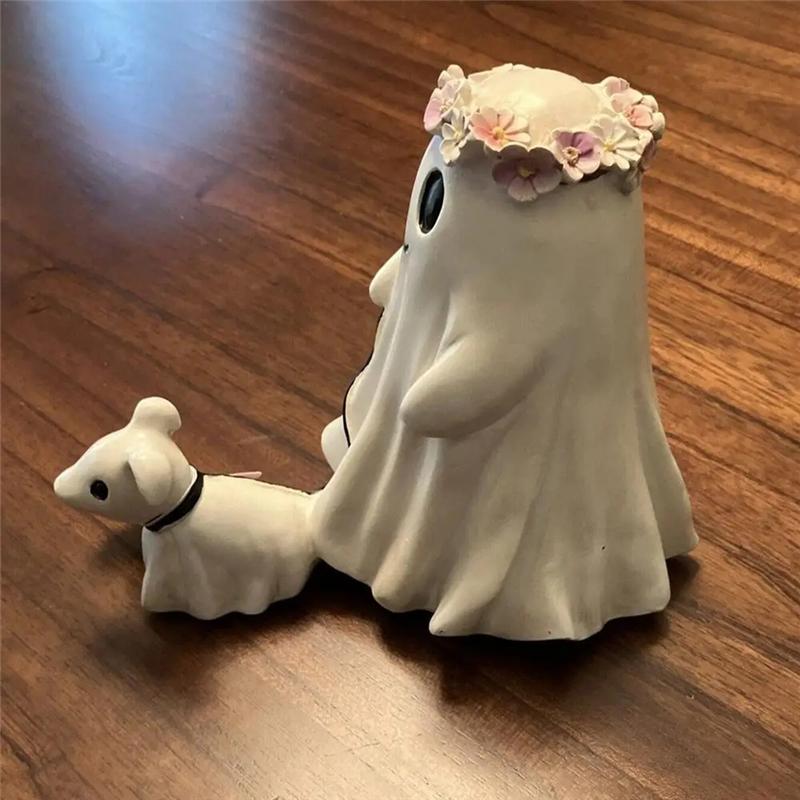 ABWR-Ghost Dog Walking Statue Halloween Ghost Dog Walking Statue Cute Garland Small Ghost Dog Walking Decoration Ornaments