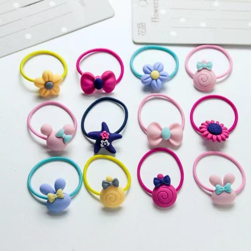 20Pcs/ Box Cartoon Bow Flower Star Elastic Hair Bands Girls Hair Scrunchies Ties Rabbit Rubber Band
