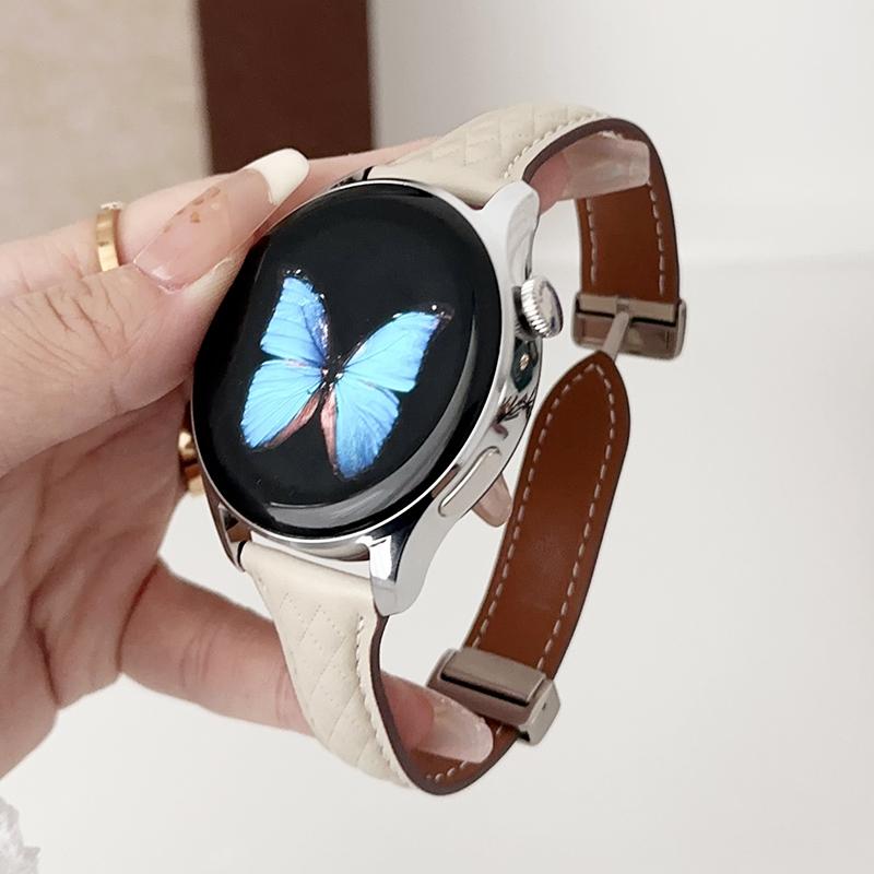 For Samsung Galaxy Watch3 45mm/Huawei Watch Ultimate Genuine Cow Leather 22mm Watch Band with Rhombus Pattern
