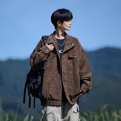 Men's Trendy Tie-Dye Leather Jacket, Autumn/Winter 2025, Lapel Motorcycle Outerwear, New Loose Workwear Style.