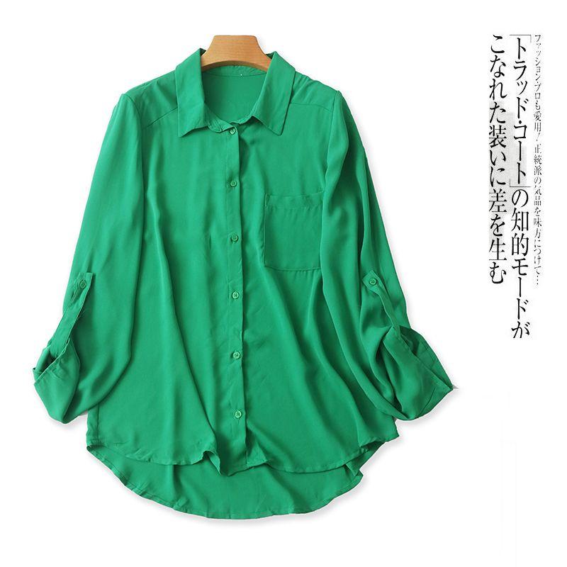 

Модная шифоновая рубашка с лацканами на одной пуговице, с длинными рукавами, против старения Green B- 15-18-2 S